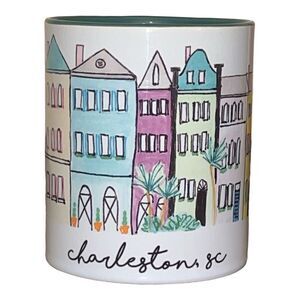 CHARLESTON SOUTH CAROLINA City Teal Coffee Mug by ORCA COATINGS RAINBOW ROW